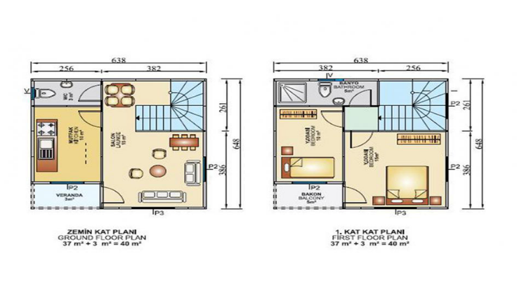 82 m² Dubleks 2+1 Prefabrik Ev son görsel