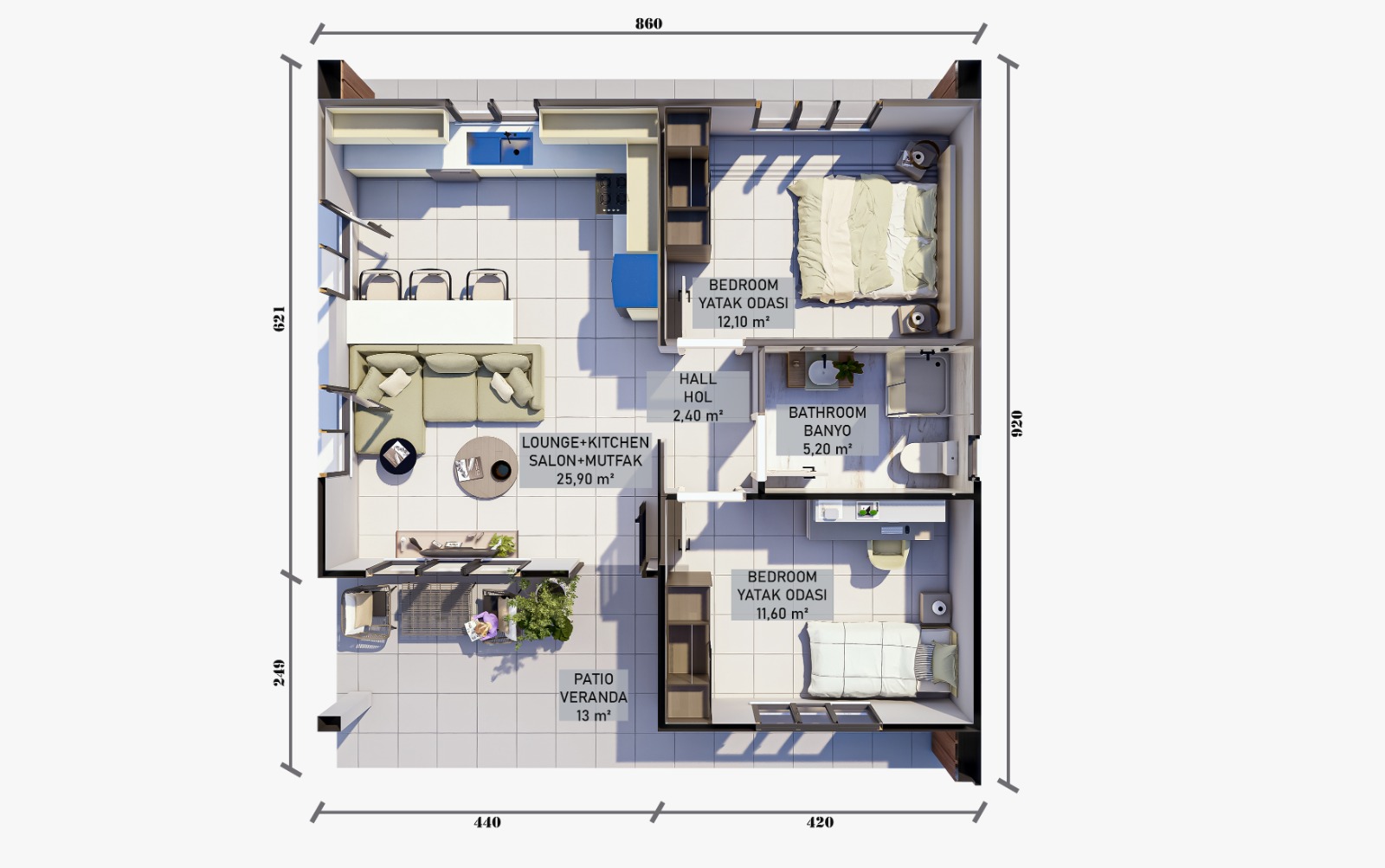 71 m² 2+1 Tek Kat Çelik Ev son görsel