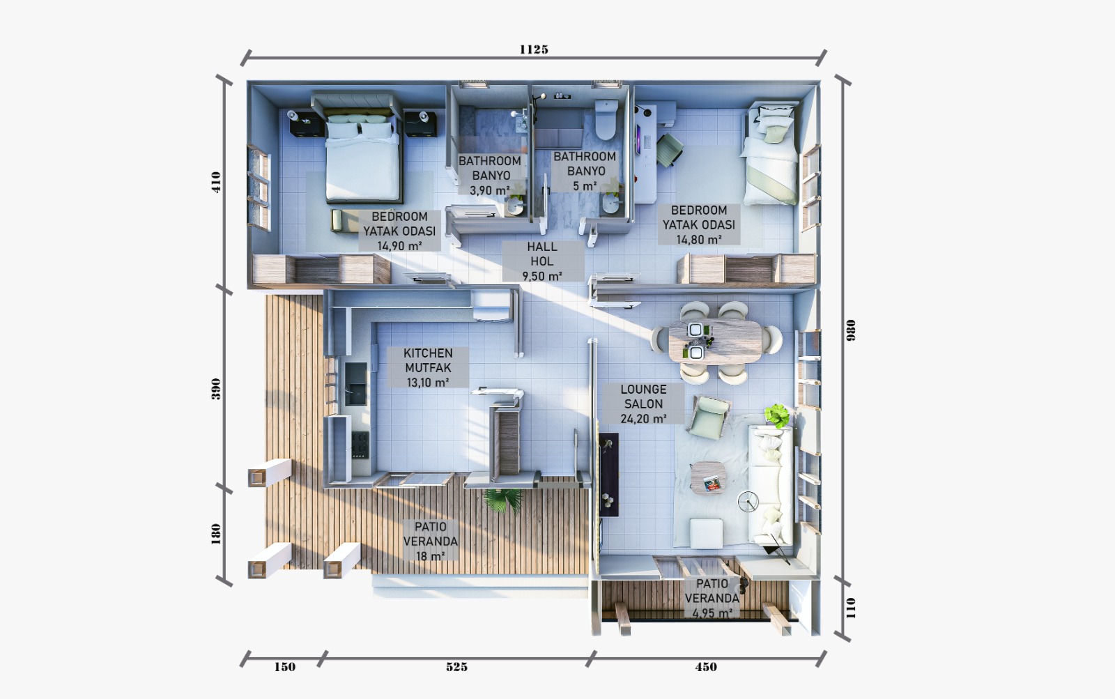 115 m² 2+1 Tek Kat Çelik Ev son görsel