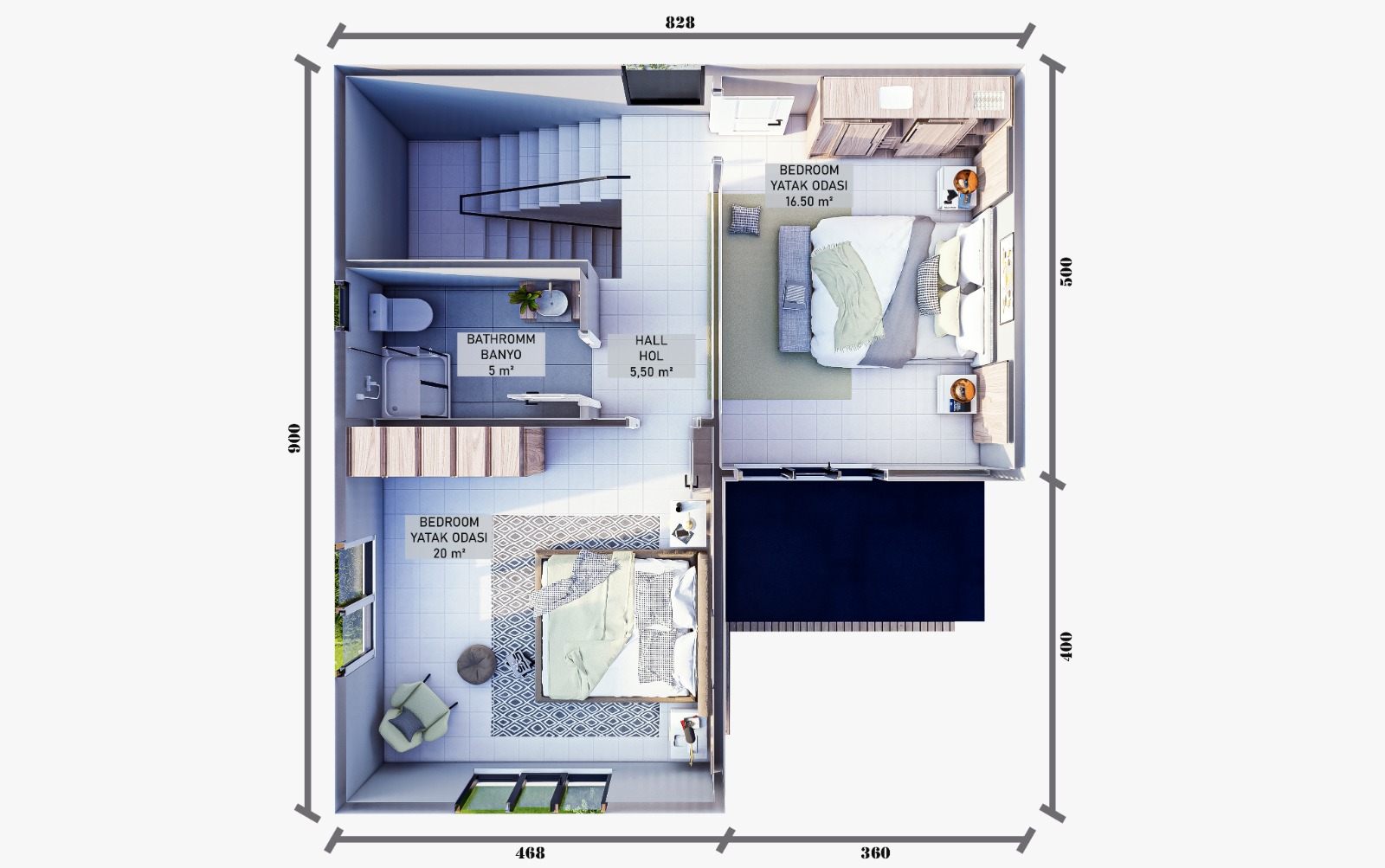 120 m² 2+1 Dubleks Çelik Villa görsel 6